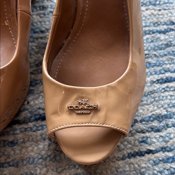 Coach Beige Peep-Toe Wedges - Picture 3 of 10